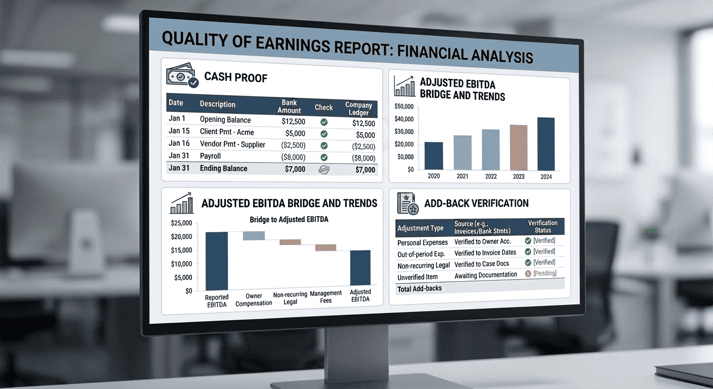Quality of Earnings Report: Financial Analysis dashboard with charts and financial metrics